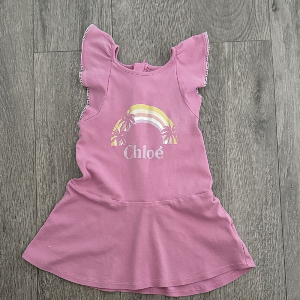 Chloé Pink Dress with Gold and White Rainbow